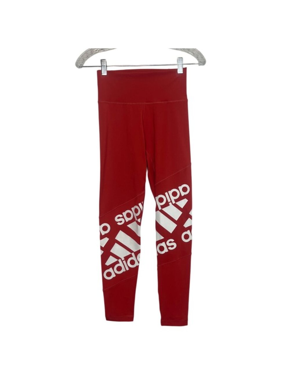 Adidas High Waisted Logo Leggings Womens Small Red Activewear Workout